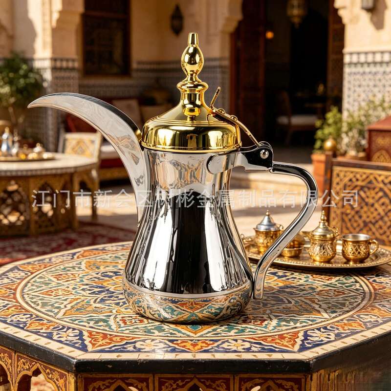 Classic Dallah Arabic stainless steel coffee pot, suitable for open flame heating, spouted teapot, palace-style milk coffee pot