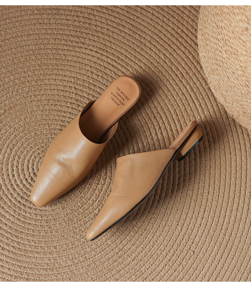 Giày mule nữ da cừu mũi vuông đế bệt — đen chi tiết 24