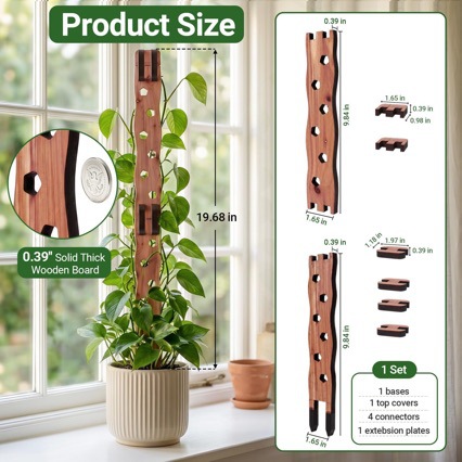 Wooden retractable indoor climbing plant stand, expandable plant support stand, alternative to moss poles