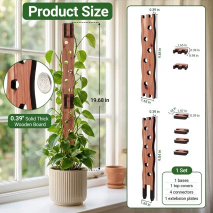 Wooden retractable indoor climbing plant stand, expandable plant support stand, alternative to moss poles
