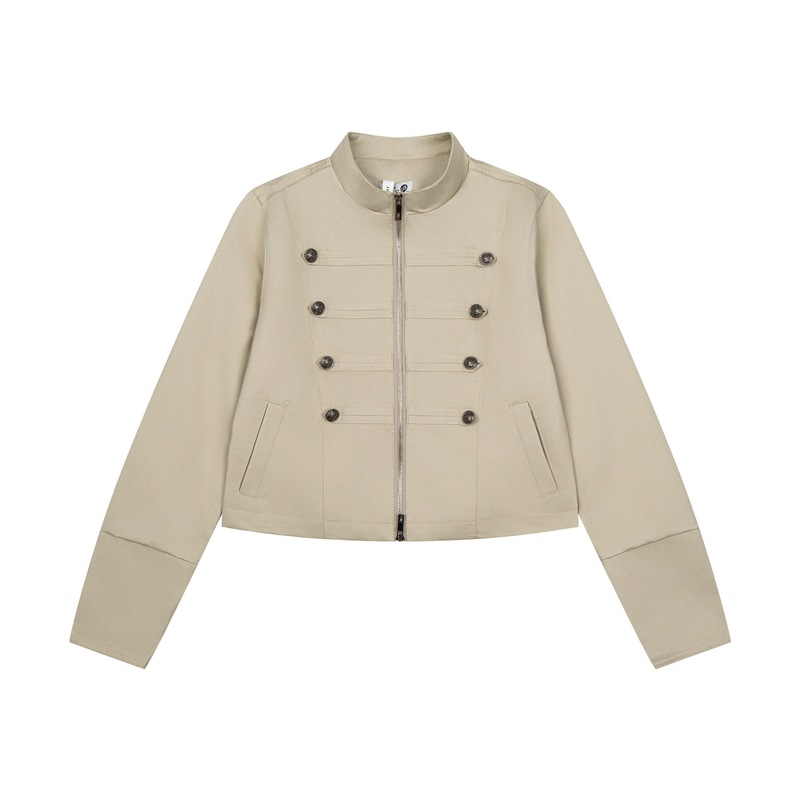American retro military style short jacket for women with stand-up collar, metal button decoration, zipper, slim fit, workwear, trendy brand jacket American retro military style short jacket for women with stand-up collar, metal button decoration, zipper, slim fit, workwear, trendy brand jacket