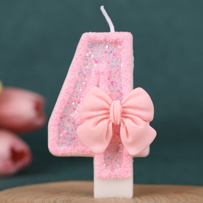 国境を越えた売れ筋のピンクのリボンデジタル誕生日キャンドルケーキデコレーション1歳の手作り誕生日キャンドル0-9|undefined