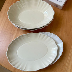 中古波浪边陶瓷牛排意面点心盘花边浅盘西餐盘百搭ins菜盘