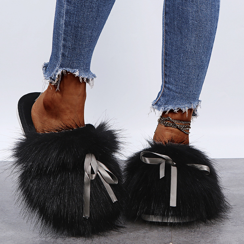 bow imitation fox fur fairy cotton slippers nihaostyles clothing wholesale NSKJX84406