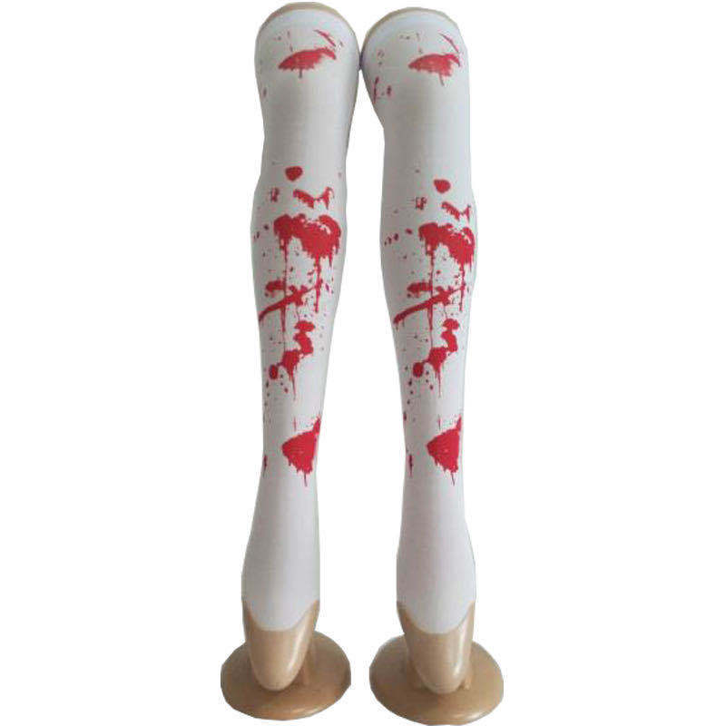 万圣节血袜 Cosplay派对舞会角色扮演鬼节血迹印刷僵尸流血长筒袜