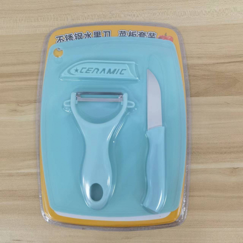 Fábrica directa de cuchillo de frutas de acero inoxidable cinco piezas cuchillo portátil con tablero de verduras al aire libre cuchillo de picnic juego de regalo