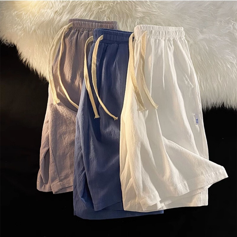 Cotton and Linen Shorts for Men, Summer Thin Casual Sports Loose-Fitting Ice Silk Quick-Dry Five-Point Pants, Beach Linen Mid-Length Pants