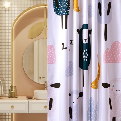 厂家定 制 卡通数码印花涤纶防水浴帘 卫生间浴室隔断浴帘|ms