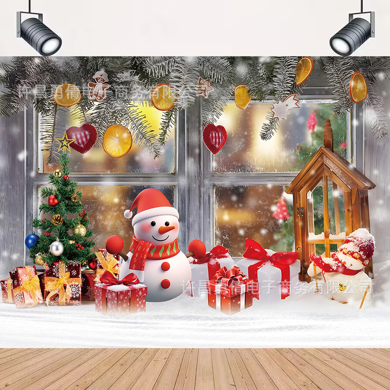 Cross-border New Cartoon Snowman Winter Snow Photography Background Cloth Christmas Party Decoration Props Banner Hanging Cloth
