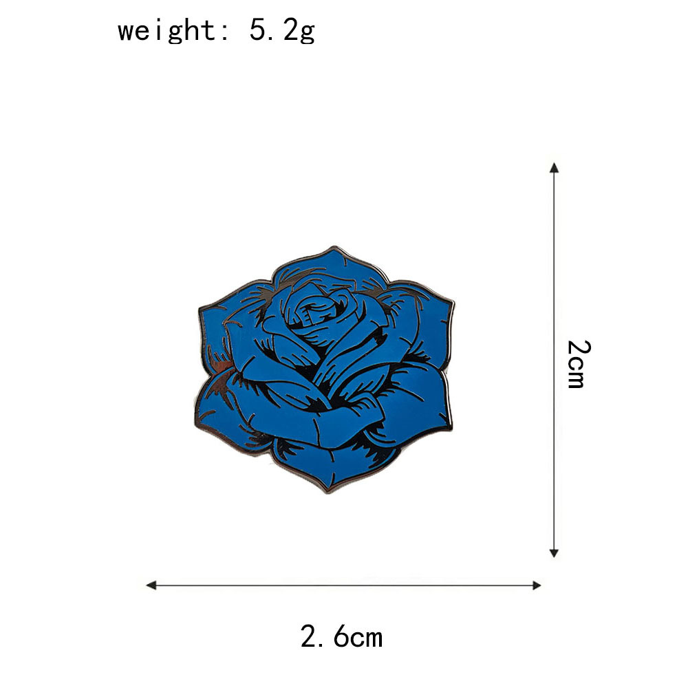 Blue Rose Skull Metal Brooch American Tattoo Style Enamel Pin Dark Gothic Niche Clothing Badge