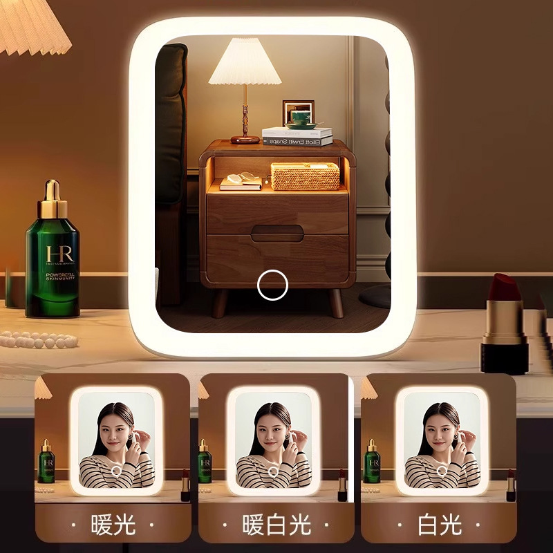 LED con lámpara梳妆台 espejo de maquillaje de brillo 2025 nuevo inwind dormitorio espejo plegable de escritorio