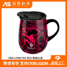 IDEUS品牌马克杯日式双层不锈钢保温杯带盖带手柄高品质咖啡杯