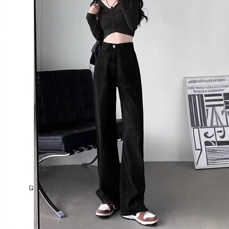 Suitable for Wide Hips, Women's Plus Size Fat Girls mm Retro Jeans, Pear-Shaped Body, Thick Legs, Slimming Look Wide-Leg Pants