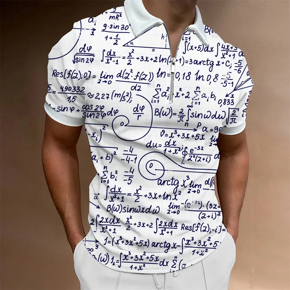 Personalidad, nuevas ideas, matemáticas, fórmula matemática, impresión 3D, camisa POLO con cremallera de manga corta transpirable con solapa suelta para hombre