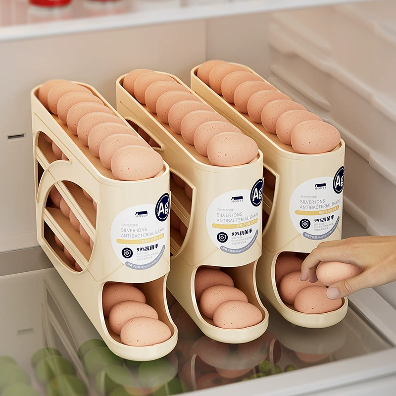 Rolling egg storage box Antibacterial household kitchen refrigerator side door egg picking multi-layer automatic filling egg rolling box