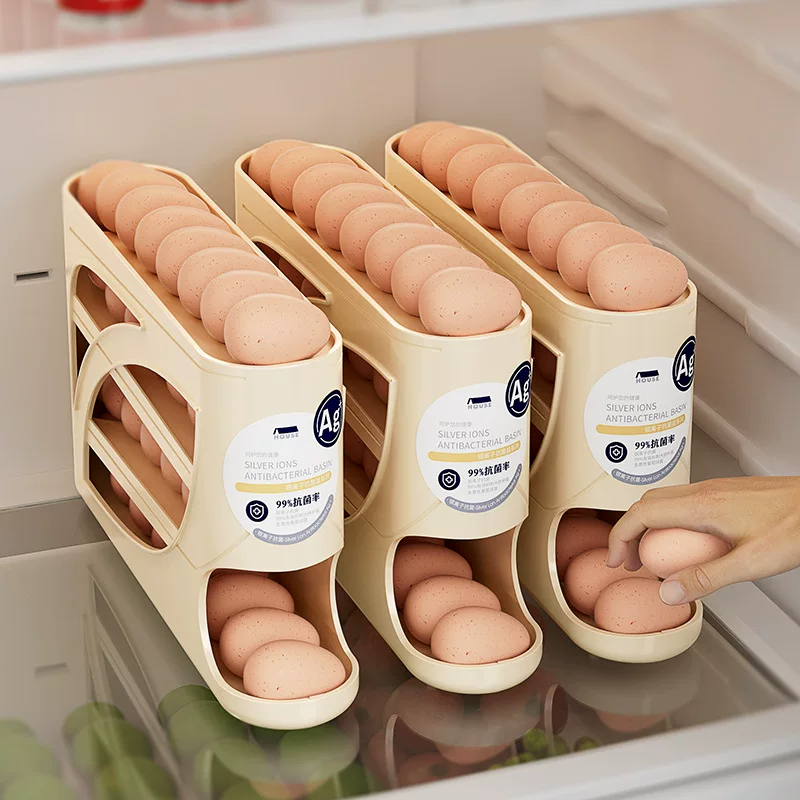 Rolling egg storage box Antibacterial household kitchen refrigerator side door egg picking multi-layer automatic filling egg rolling box