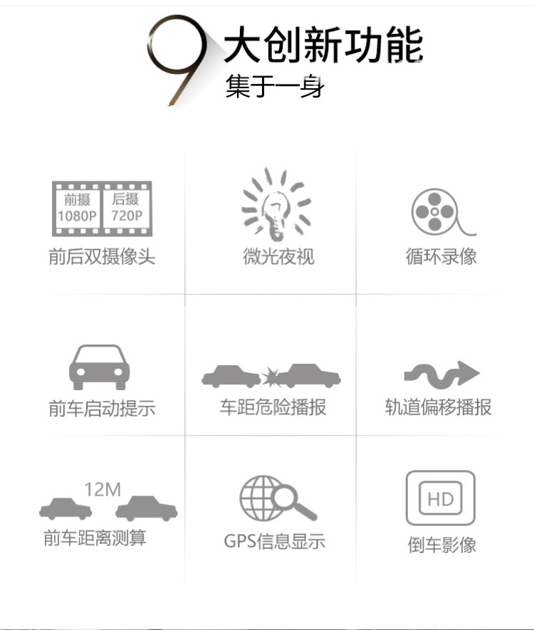 USB Driving Recorder Hd 1080P Driving Recorder Reversing Image Front and Rear Dual Recording Driving Recorder