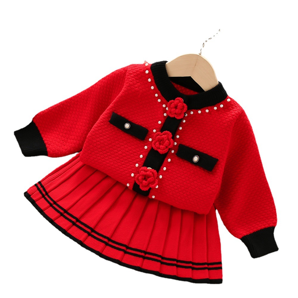 Tröja för flickor 2023 höst/vinter Ny koreansk utgåva Fashionabla liten doft Tredimensionell blomma stickad två_voghion.com