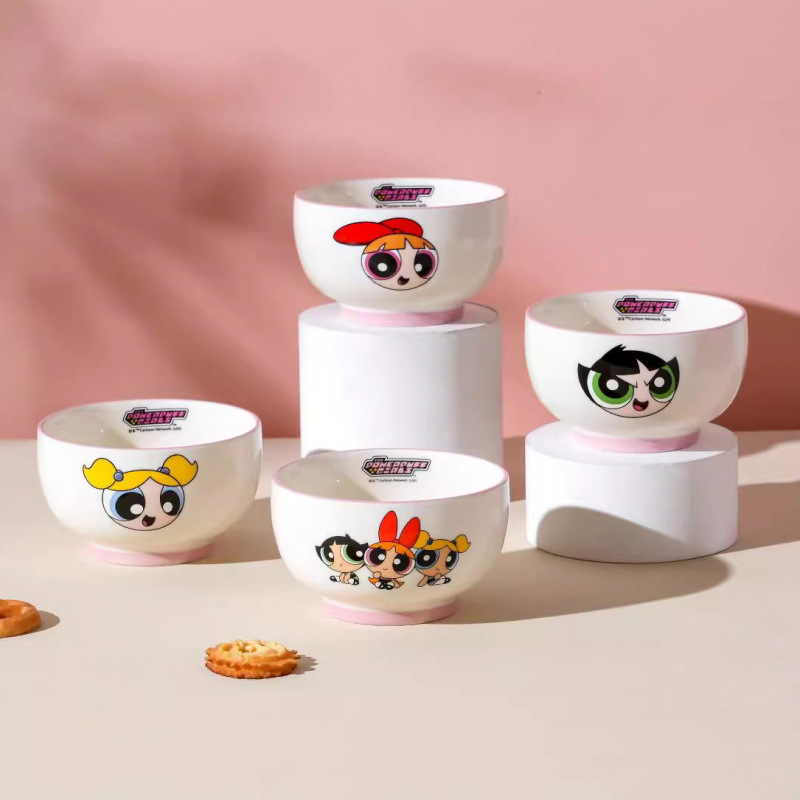 Pequeña Policía de Cerámica Autentizada Conjunto de cubiertos de cerámica encantador patrón de dibujos animados tazón de arroz caja de regalo doméstica tazón de porcelana