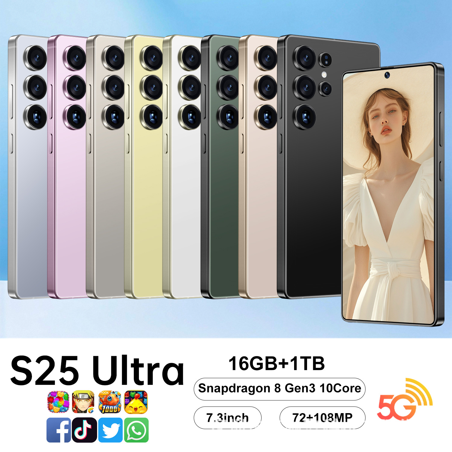 TK爆款S25 Ultra跨境手机5G 16+1TB直角屏7.3寸智能外贸手机批