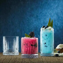 高颜值条纹玻璃杯咖啡杯 酒吧啤酒杯威士忌杯 柯林杯果汁杯饮料杯