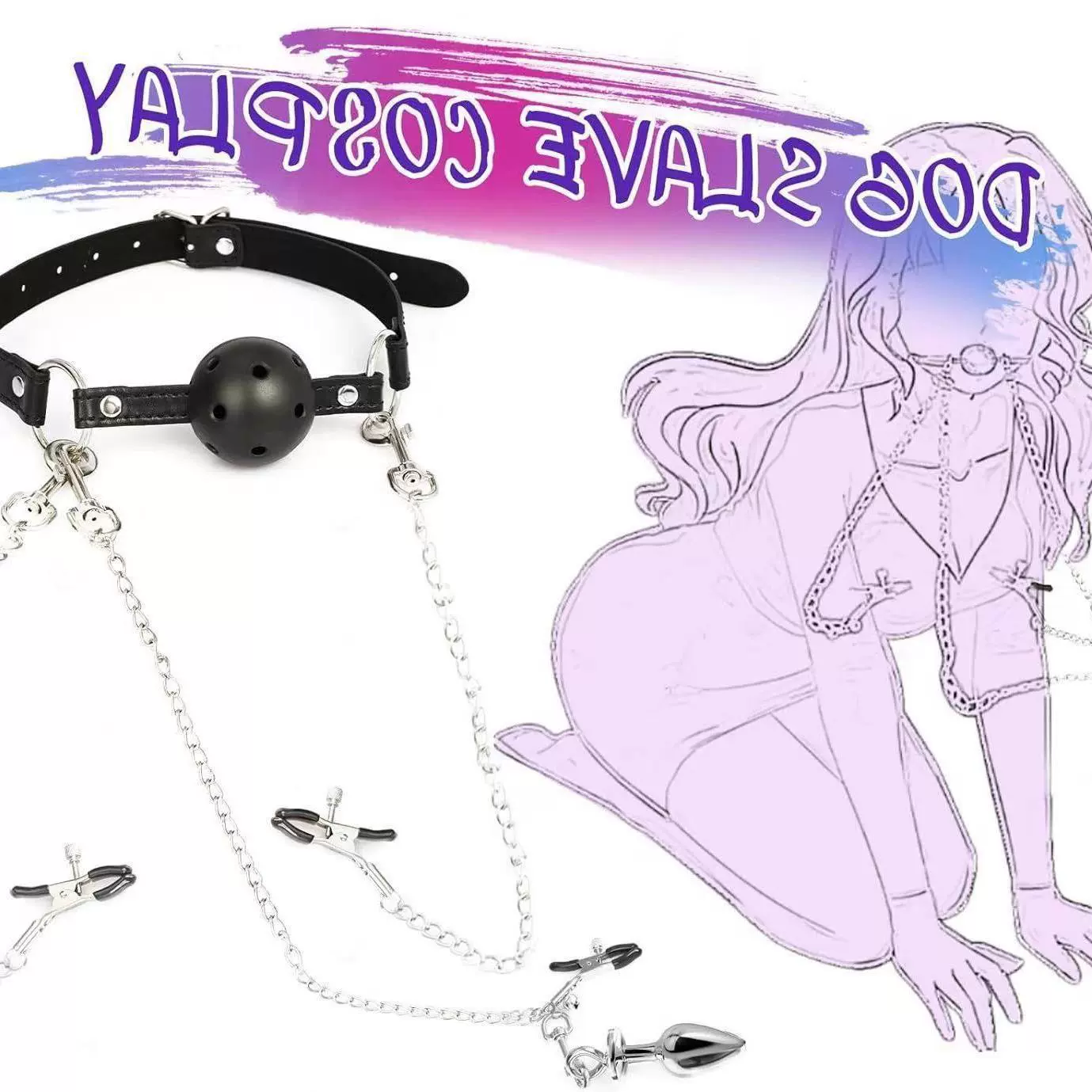 Набор для связывания с Ball Gag, анал plugs из нержавеющей стали и зажимы для сосков, регулируемая лямка