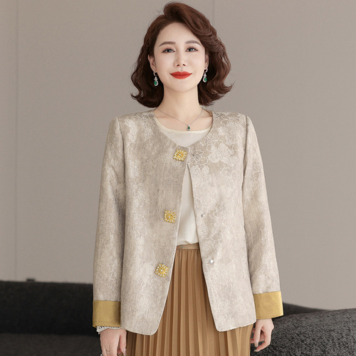 New Chinese-style spring dress with embroidered floral coat, trendy new design, large women's fashion, middle-aged and elderly women's spring outfit, national style top