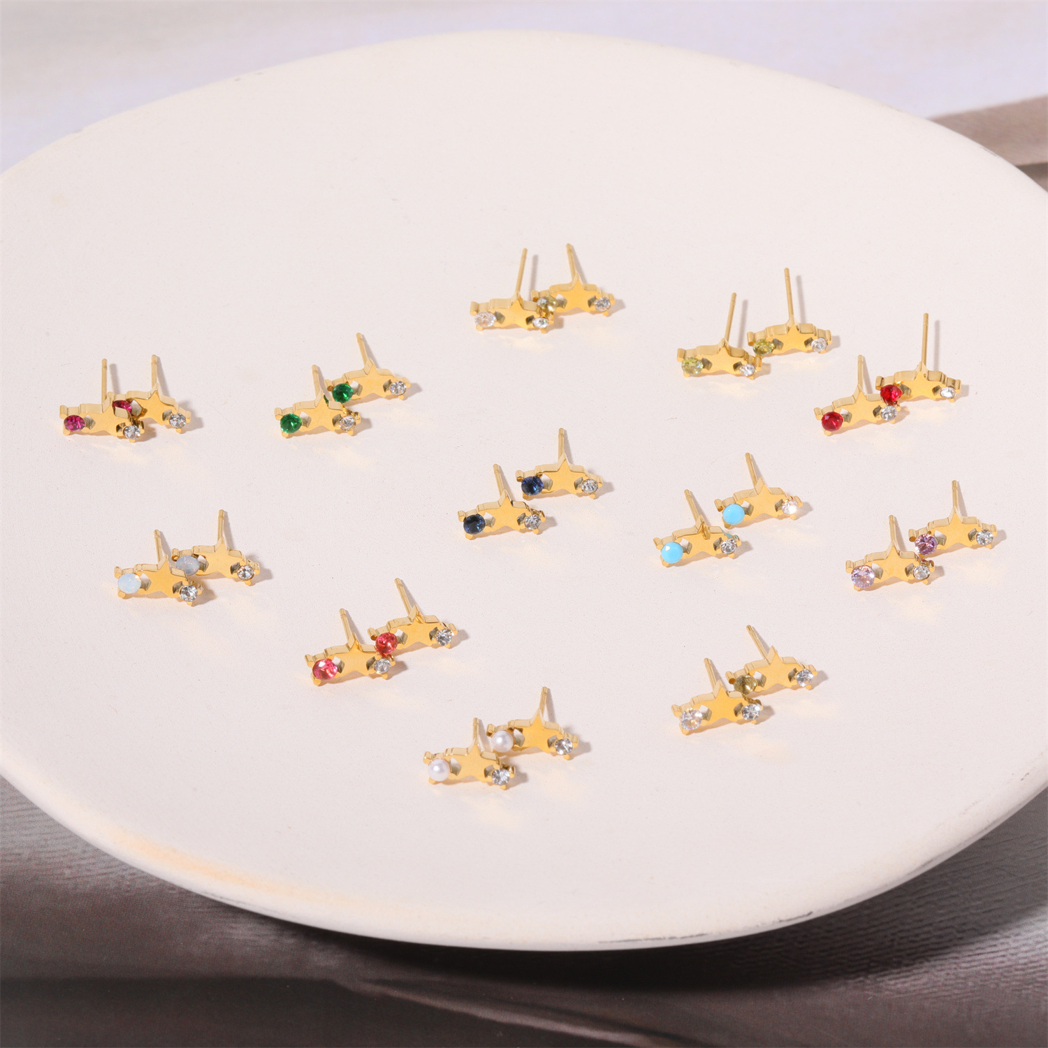 1 Pair Simple Style Constellation Inlay 201 Stainless Steel 304 Stainless Steel Zircon 18K Gold Plated Ear Studs display picture 6