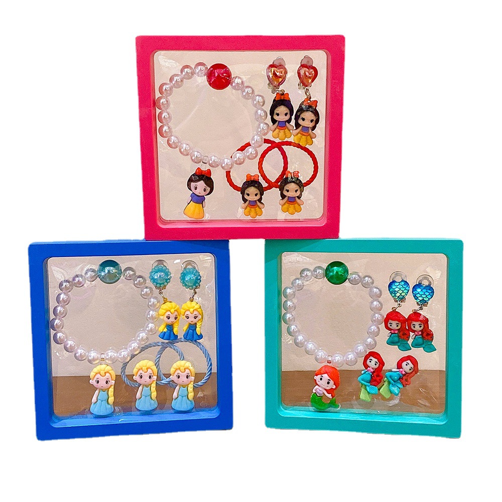 Children's Bracelet Bracelet Set Ice and Snow Princess Necklace Jewelry Little Girl Play Earrings Ring Small Gift Wholesale
