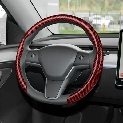 wheel cover, breathable, sweat-absorbent, non-slip, Steering wheel cover - 5d-carbon-fiber-red-38cm
