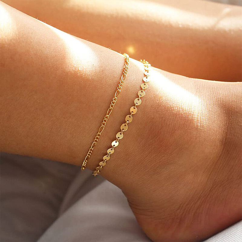 Women's Copper Plated Round Chain Anklet With 14K Real Gold Finish Colorfast Jewelry_voghion.com