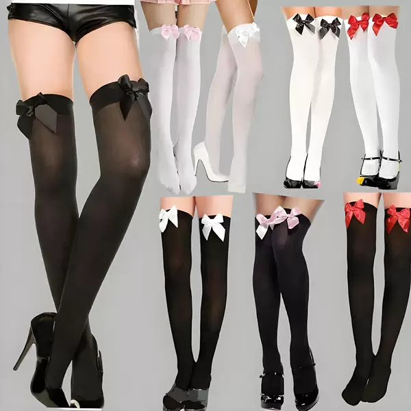 In-Stock Foreign Trade Pink and Black Bowknot Long Tube Stockings Cross-Border Over-The-Knee Velvet Anti-Snag Thigh-High Stockings