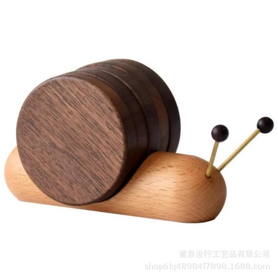 北米黒胡桃木アニメ文化創造性カタツムリ茶卓カップマット茶道実木断熱マット木茶マットプレゼント|undefined