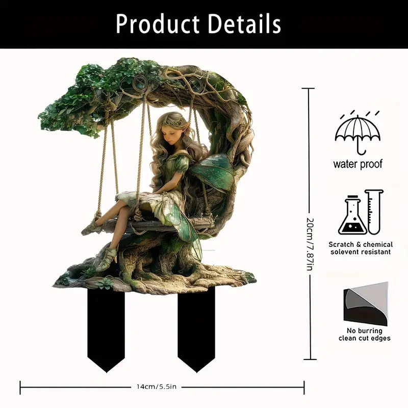 Colgar decoración de la frontera de genios antiguos encantadores con alas elfos hadas acrílico flores en maceta plantas decorativas hechas a mano