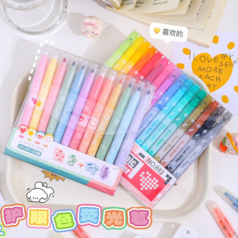 Gran capacidad resaltador estudiante pluma fluorescente color brillo marcador chica lindo rotulador