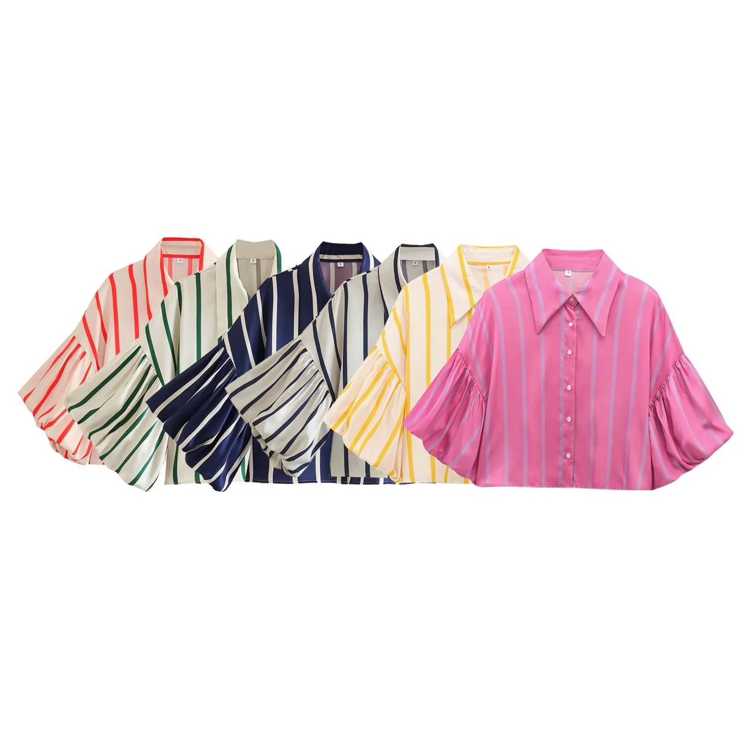 PB & ZA женская одежда 2025 весна новая мода свободная повседневная полоска рукава фонарь короткая рубашка Женский топ