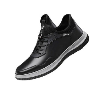 Men's Casual Pilot Shoes with Elastic Band, Versatile Leather Shoes, Soft-Soled Air Cushion Walking Shoes