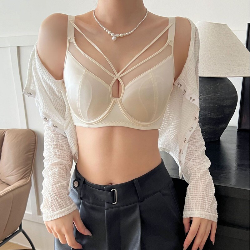 Ultra-thin Underwear Women's Big Chest Small Sexy Upper-support Anti-sagging Para Breast chubby girl Adjustable plus size Bra