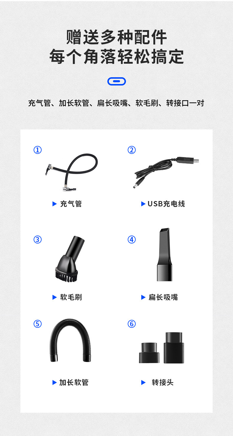 Car Vacuum Cleaner, Multifunctional Car Handheld Portable Air Pump, Digital Tire Pressure Gauge, Wireless High-Power Vacuum Cleaner