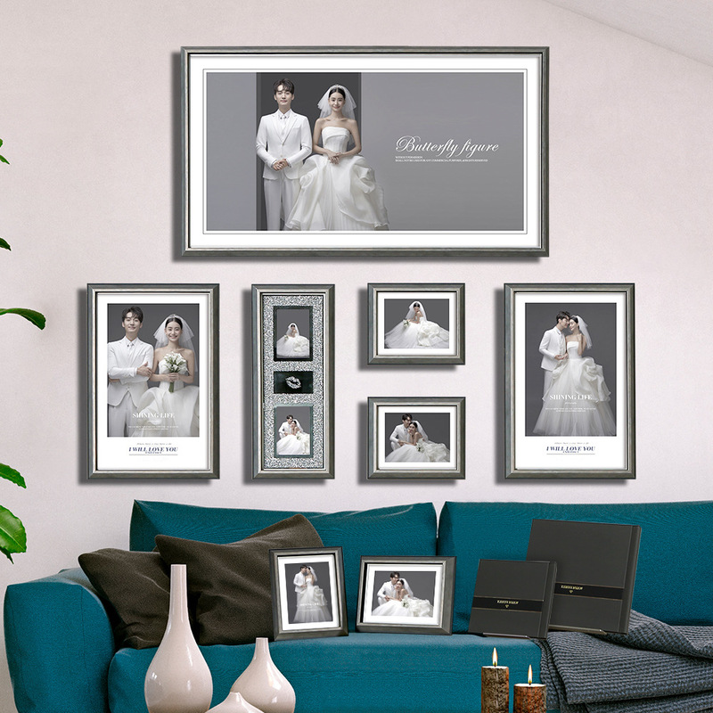 Manufacturer's Ready-Made Wedding Crystal Three-Dimensional Photo Frame Wall-Mounted Photo Square Light Luxury Living Room and Bedroom Special Combination