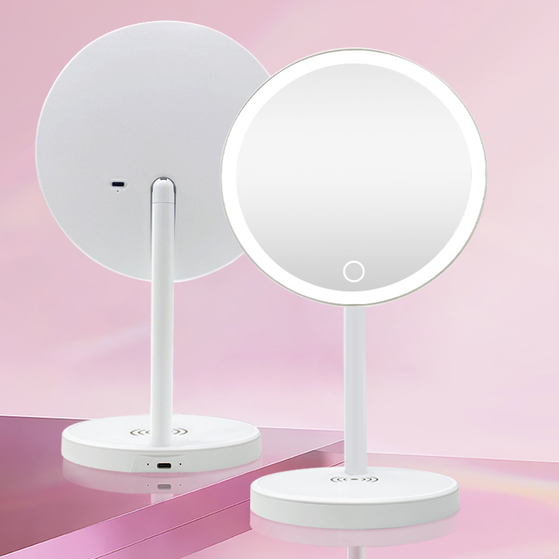 Ronda inteligente LED espejo de maquillaje con luz multifuncional inalámbrico de relleno espejo escritorio Escritorio de tres colores LED relleno espejo de luz