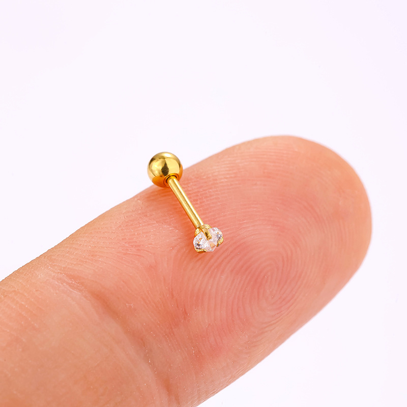 Zircon Inlay Material 1 Piece 316L Stainless Steel  Zircon Ear Cartilage Rings & Studs Heart Shape Waterproof Non Tarnish Surgical Steel