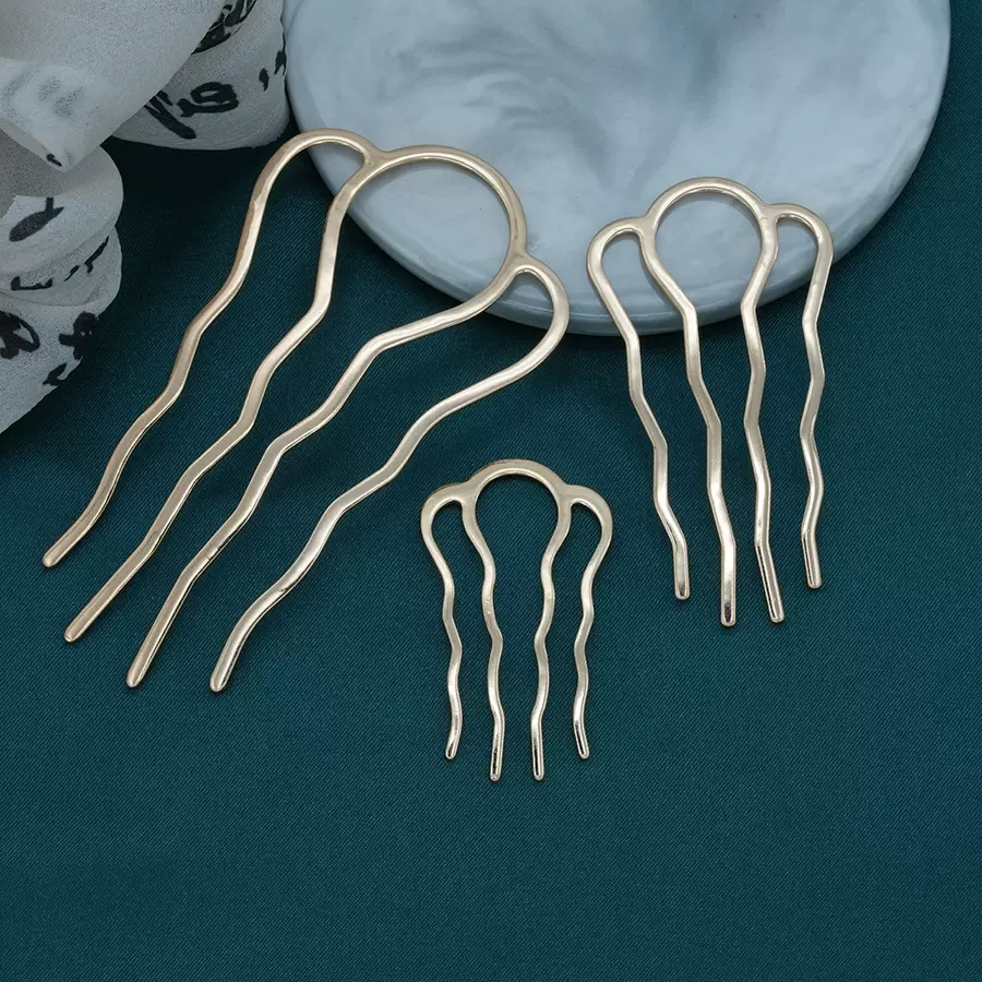 纯铜古风四齿波浪发梳电泳电镀保色步摇发钗 DIY汉服头饰发簪配件