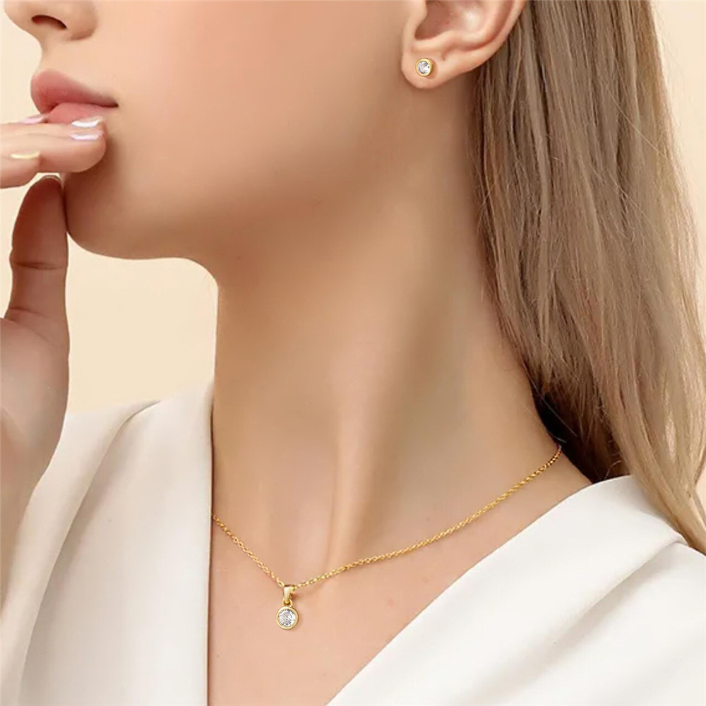 6g Weight Zircon Inlay Material Jewelry Set Classification Earrings + Necklace Quantity Holiday, Daily Occasion 925 Sterling Silver Material Round Pattern Women's Gender Inlay Design Shiny Style 925 Sterling Silver Zircon Inlay Round Jewelry Set 4