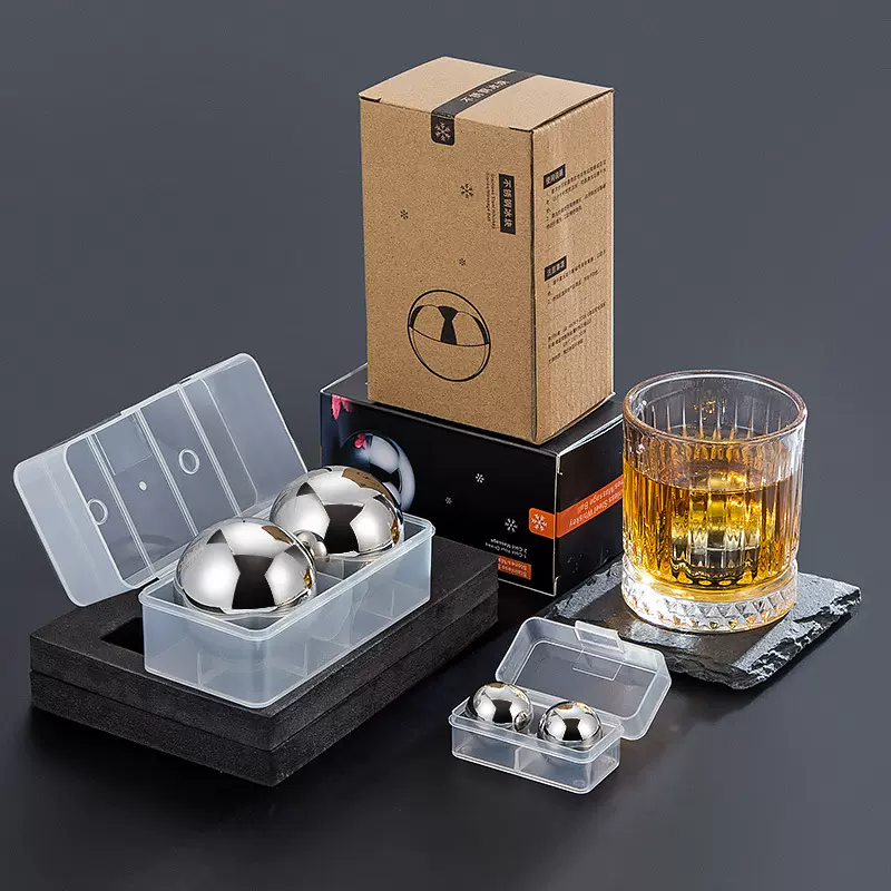 304不锈钢圆形金属速冻冰块红酒啤酒威士忌冰酒石创意套装