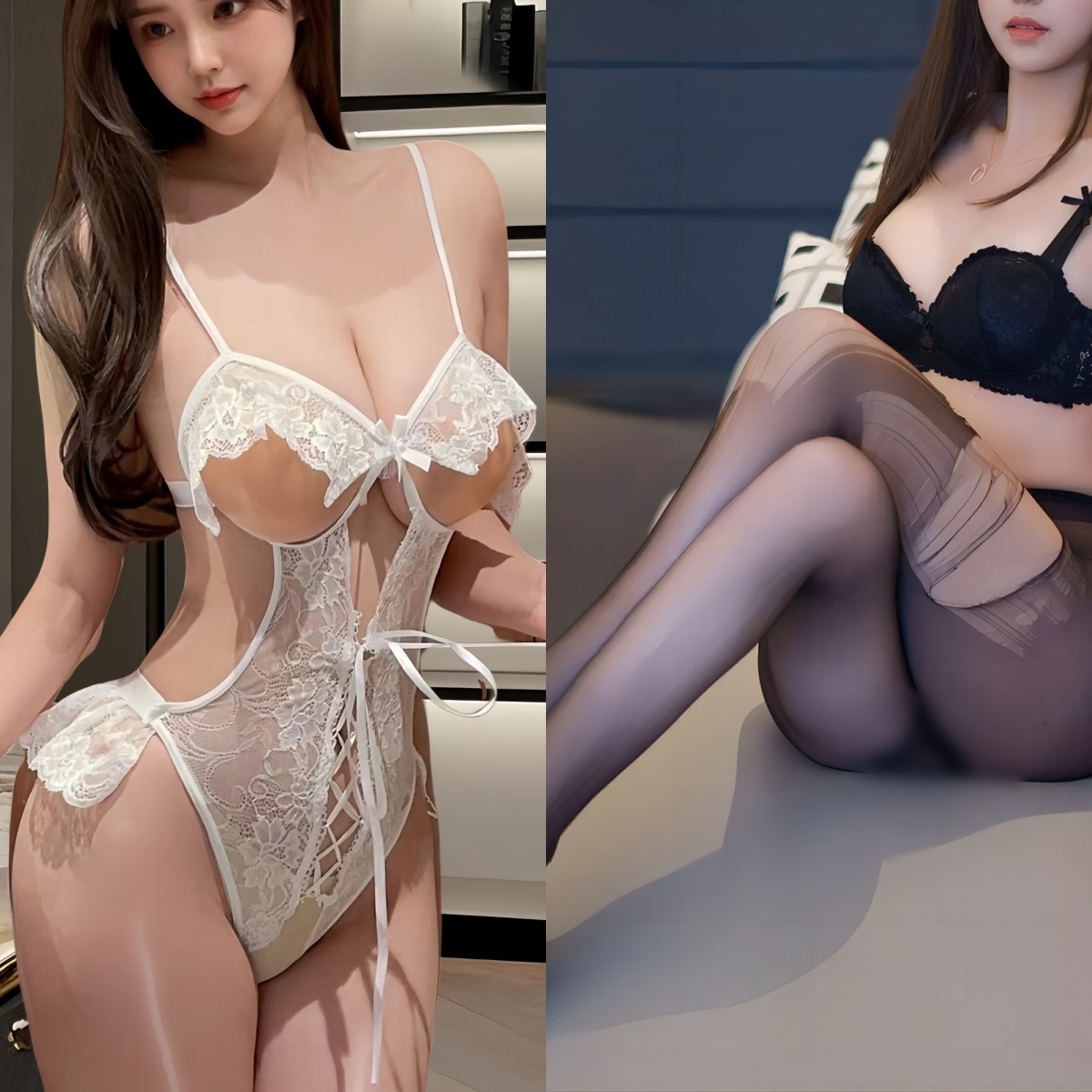 흰색 + 검정색 손으로 찢은 양말