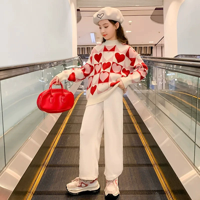 Свитер для девочек 2023 Осенне-зимняя новая детская зимняя одежда для девочек Детская одежда в западном стиле Базовый свитер Зимний Топ