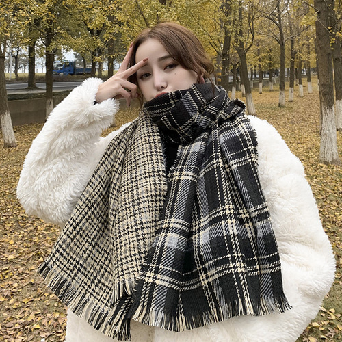 ins style scarf for women winter thickened korean style student versatile cute soft girl british red plaid internet celebrity scarf