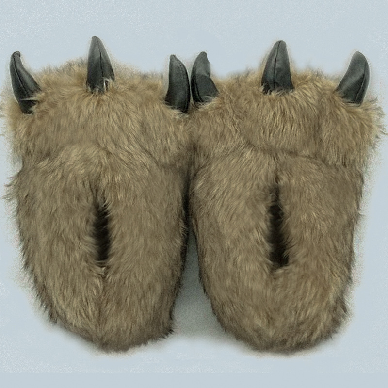 Long-Haired Bear Paw Cotton Slippers, Bear Claw Home Slippers for Couples, Thick-Soled, Fully Enclosed, Winter Warm Indoor Cotton Shoes