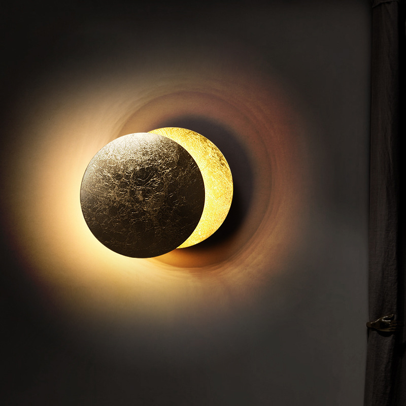 Imitación diseñador italiano Luna concepto solar eclipse lámpara de pared nórdico pasillo escaleras dormitorio lámpara de noche moderna minimalista